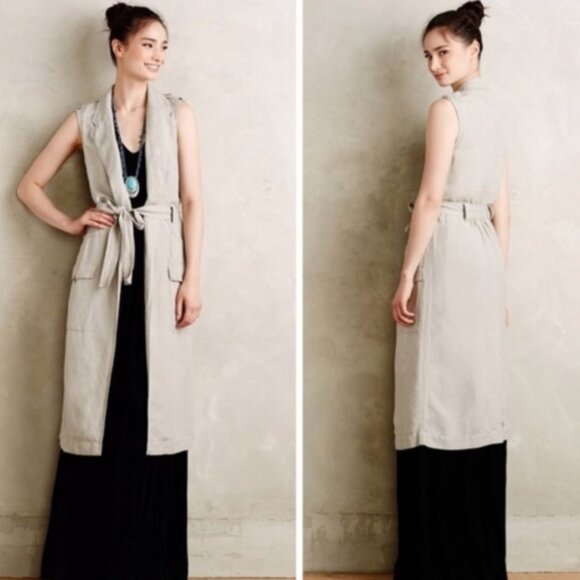 Anthropologie x Elevenses Tan Linen Blend Duster Vest - Picture 1 of 5